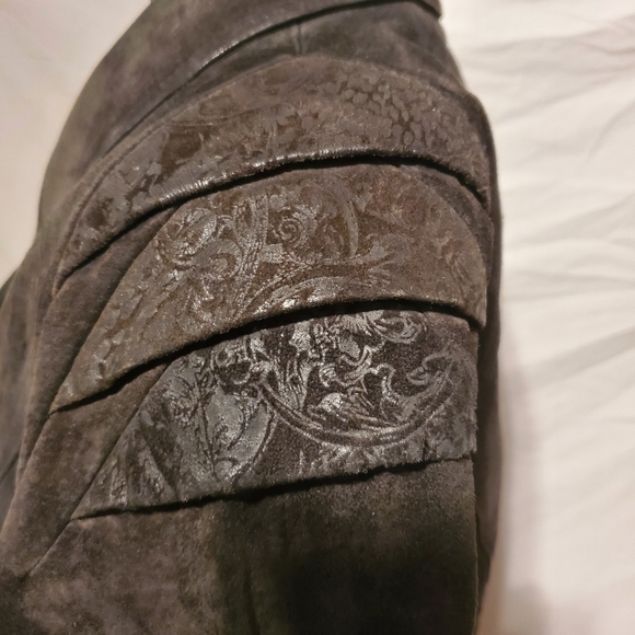 Vntg 80's Wilson Women's Black Crop Bolero Biker Seude Leather Jacket L - Picture 3 of 8